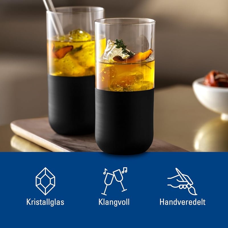 Villeroy & Boch Longdrinkbecher Set, 4-teilig, mattschwarz, handbemalt