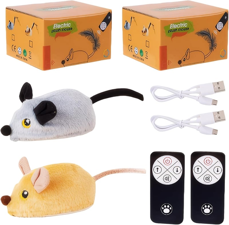 Ferngesteuertes Katzenspielzeug - Elektrische 2er Maus-Set (Grau, Gelb)
