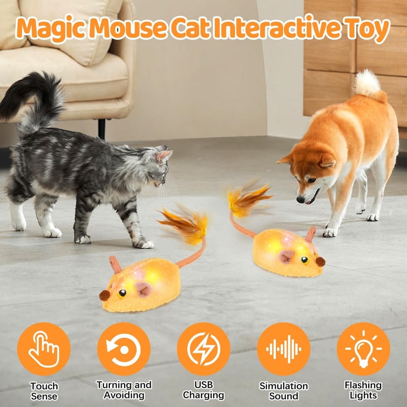 Interaktives elektrisches Katzenspielzeug Maus mit ferngesteuertem Federschwanz