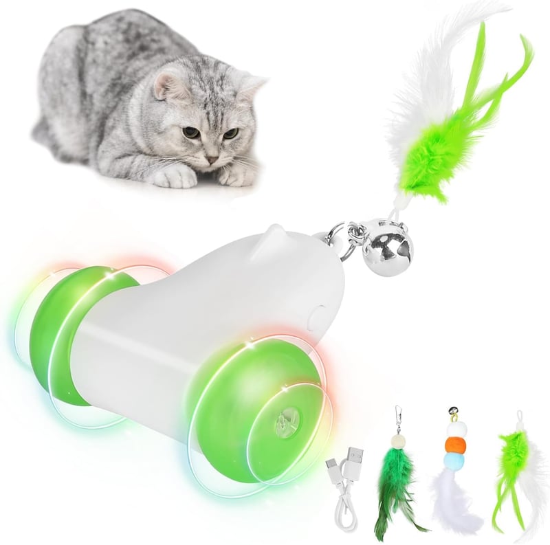 Interaktives selbstbeschäftigendes Katzenspielzeug mit 3 Federn, USB aufladbar