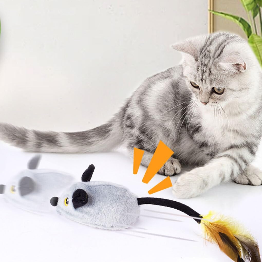 Interaktives Katzenspielzeug mit Fernbedienung - Plüschmaus grau