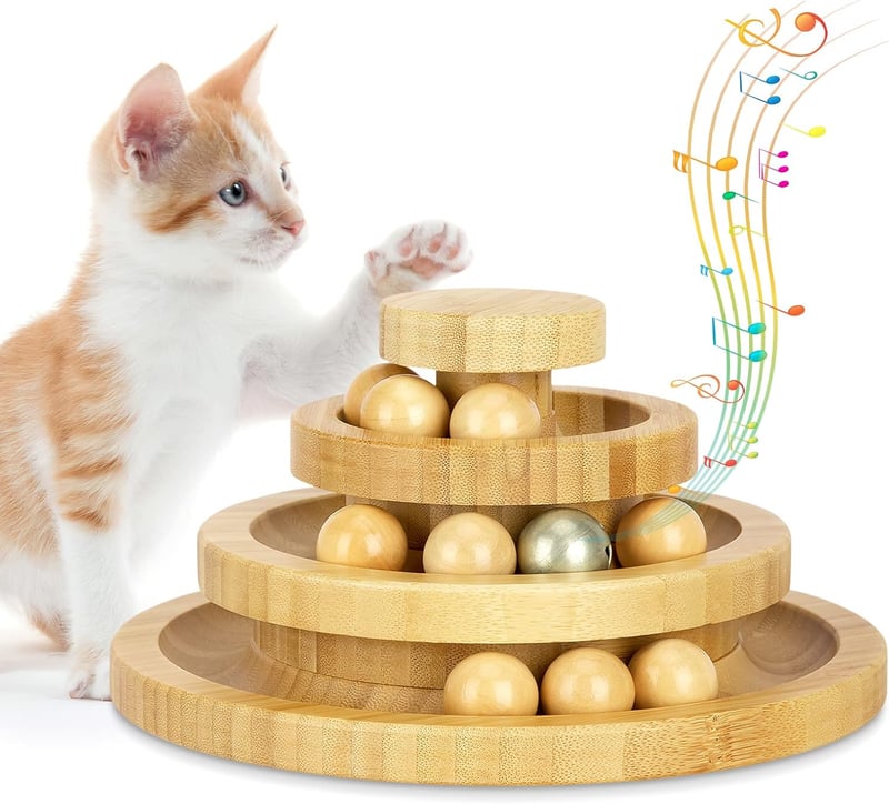 Interaktives Katzenspielzeug aus Bambus mit drehbarem Smart Track Ball