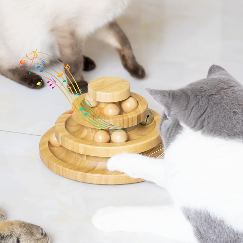 Interaktives Katzenspielzeug aus Bambus mit drehbarem Smart Track Ball