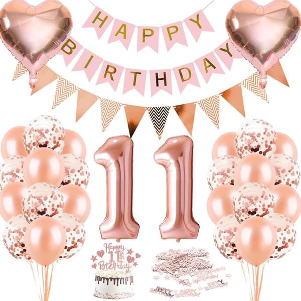 Roségoldene Luftballons zur 11. Geburtstagsfeier für Mädchen