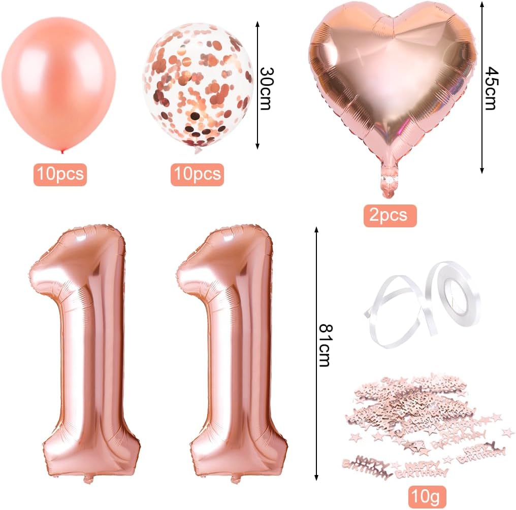 Roségoldene Luftballons zur 11. Geburtstagsfeier für Mädchen