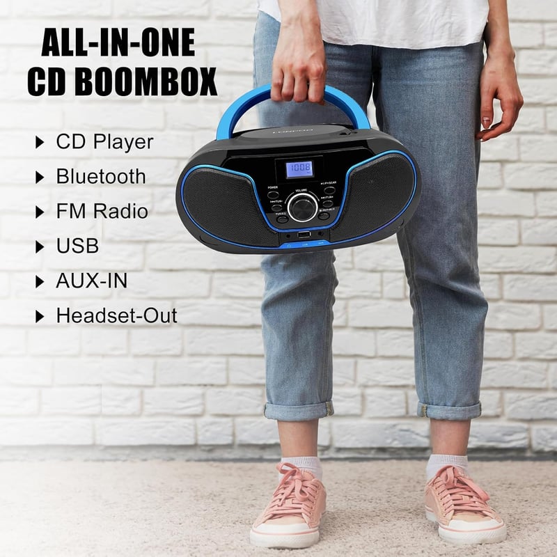 Tragbarer Bluetooth CD-Player mit UKW-Radio und USB-Anschluss
