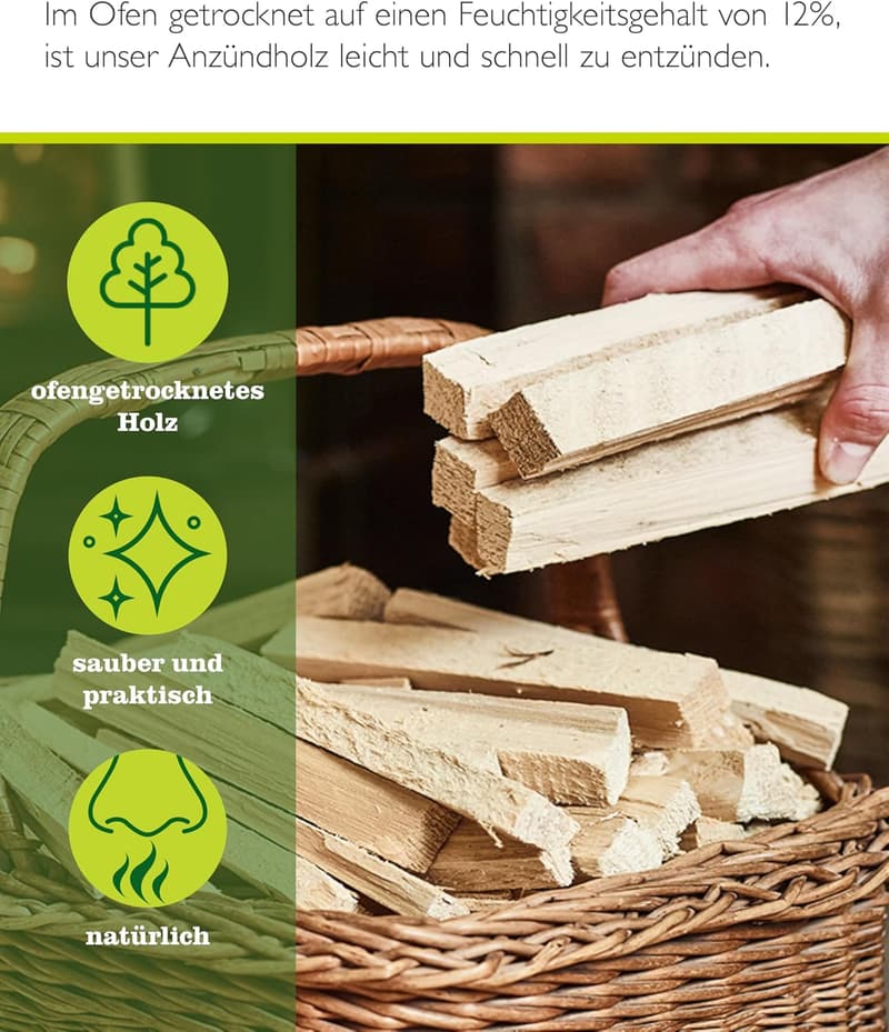 Anzündholz aus Kammergetrocknetem Holz, 2,5-3,5 kg für Kamin und Grill