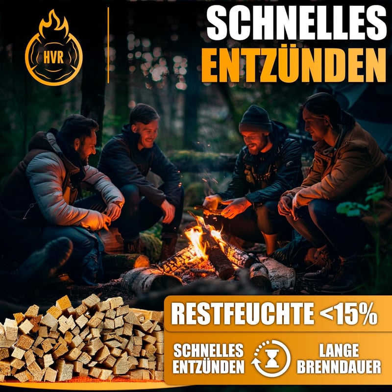 Anzündholz 30 KG mit 18 Stück Anzündwolle – Trocken, naturbelassen, Made in Germany