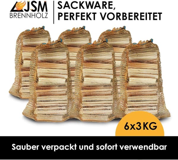 Trockenes Anzündholz, 6 Netze à 3 kg, ofenfertig