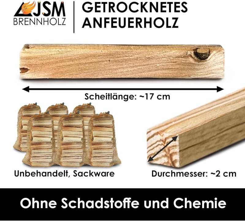 Trockenes Anzündholz, 6 Netze à 3 kg, ofenfertig
