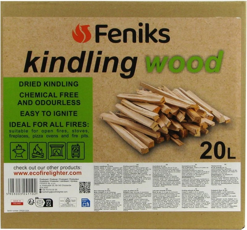 Trockenes Anzündholz 20 Liter für Kamin und Grill – ca. 25 cm Länge