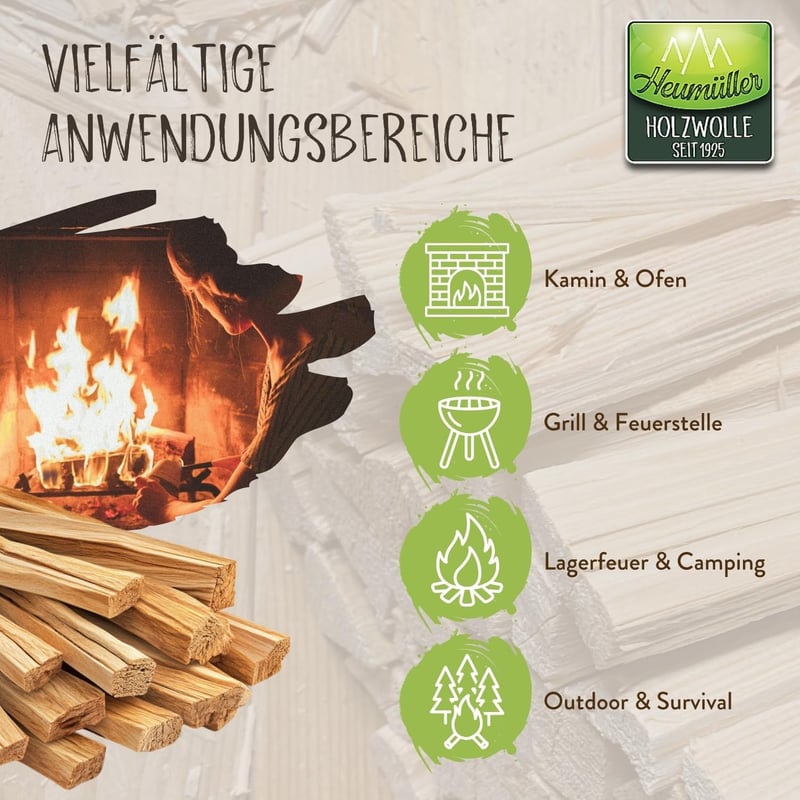 Heumüller Holzwolle Anzündholz 17 kg aus Kiefernholz für Kamin & Grill