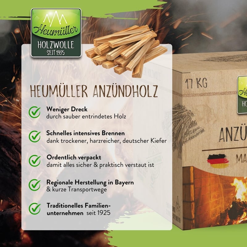Heumüller Holzwolle Anzündholz 17 kg aus Kiefernholz für Kamin & Grill
