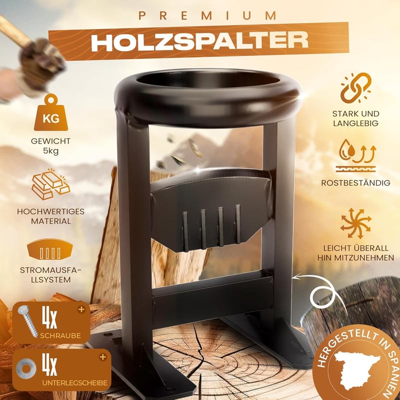 Manueller Holzspalter aus hochfestem Stahl mit Schrauben und Unterlegscheiben