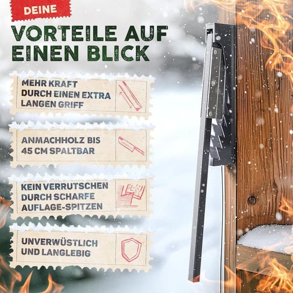 Manueller Holzspalter für Wandmontage | Edelstahlklinge | bis 450mm