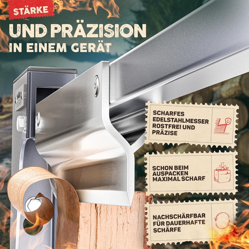 Manueller Holzspalter für Wandmontage | Edelstahlklinge | bis 450mm