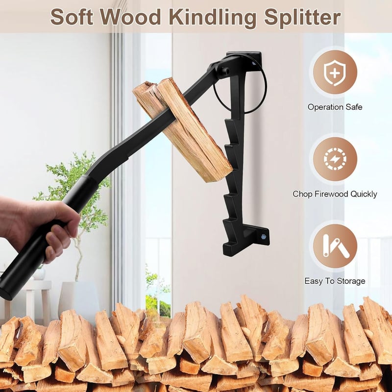 Handholzspalter aus Karbonstahl mit Wandhalterung für Indoor & Outdoor