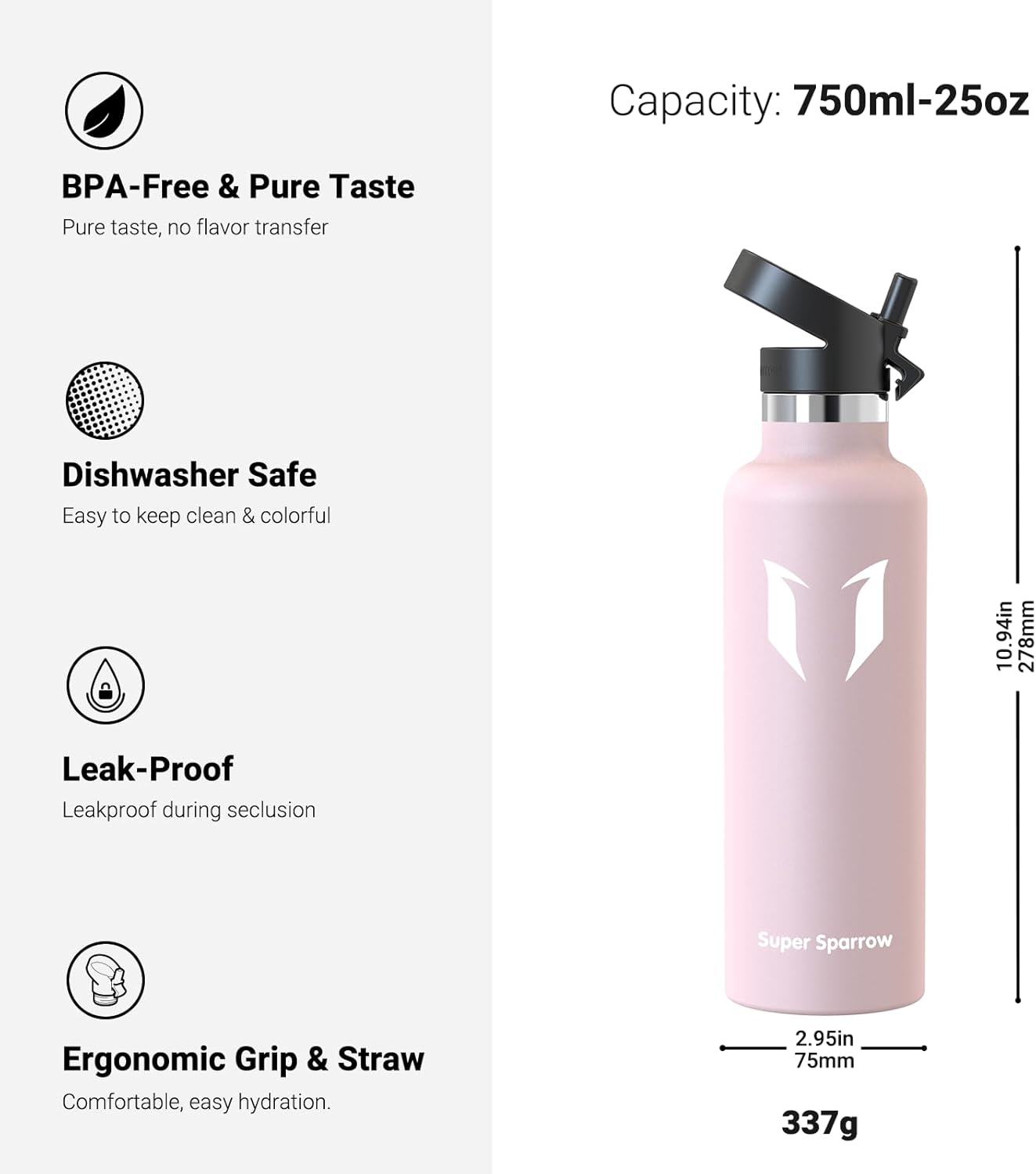 Super Sparrow Edelstahl Trinkflasche - BPA-frei, 350ml bis 1L für Sport und Outdoor