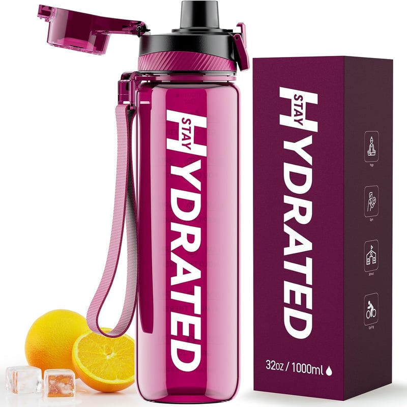 Mevoly Sportflasche 1L aus Tritan – BPA-frei, auslaufsicher, mit Zeitmarkierung