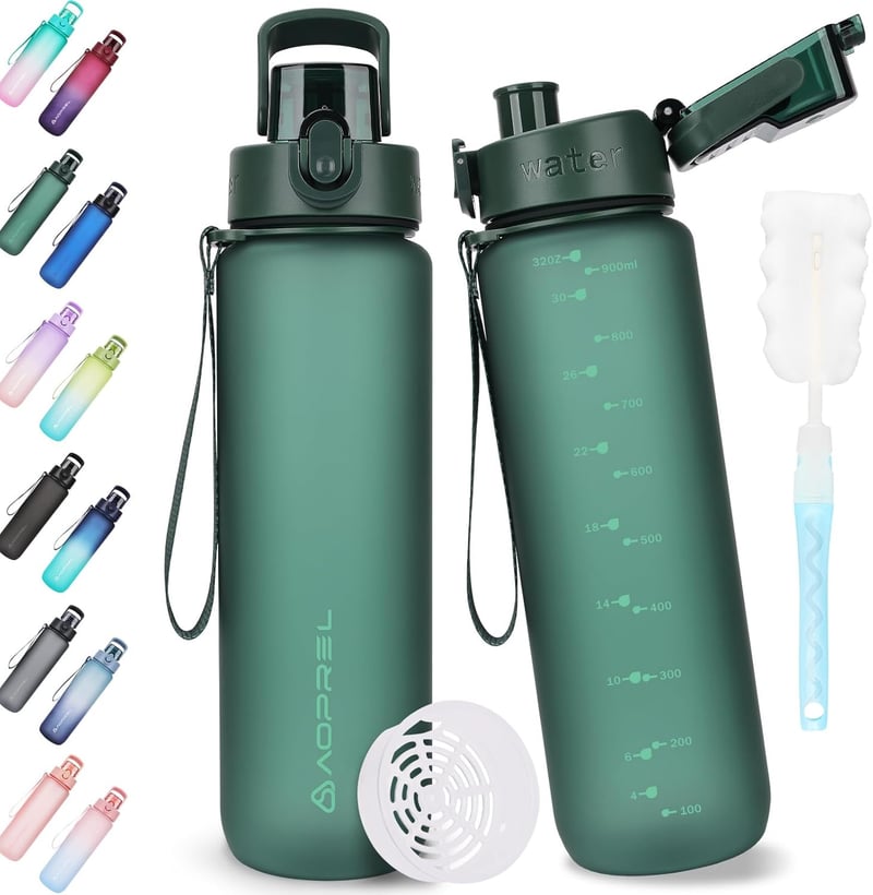 Sport-Trinkflasche 1l aus Tritan, BPA-frei, auslaufsicher mit Filter und Bürste