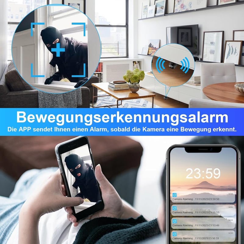 WLAN Mini Überwachungskamera 1080P mit App & Bewegungsmelder für Zuhause