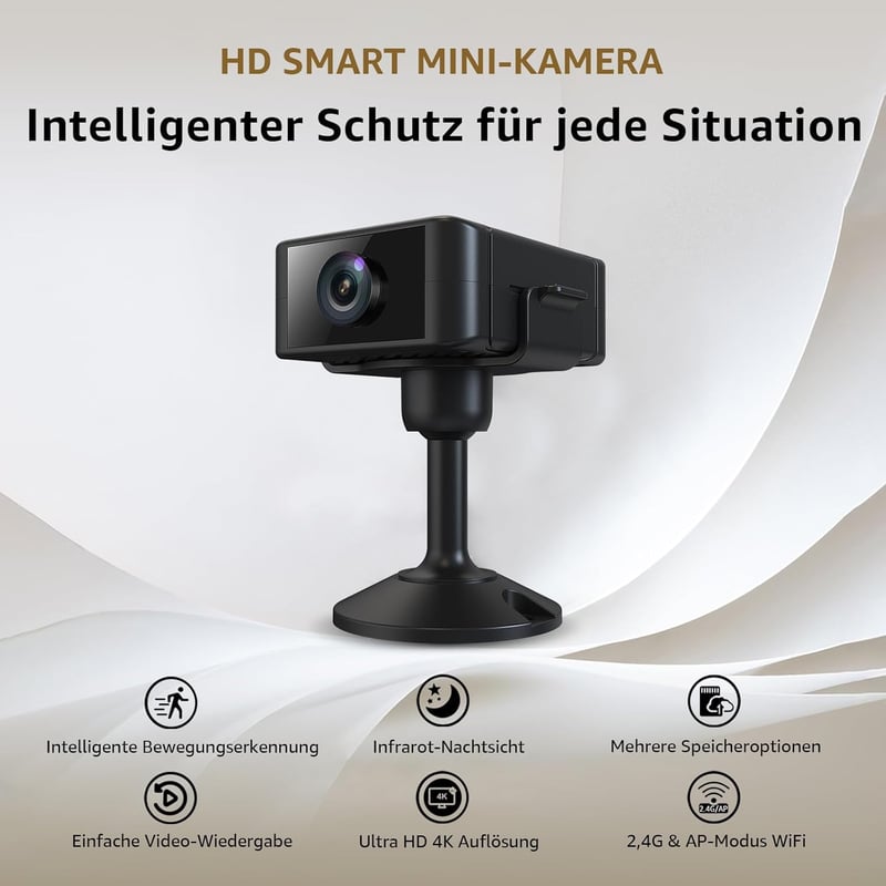 4K HD WLAN Überwachungskamera für innen mit Nachtsicht und APP-Steuerung