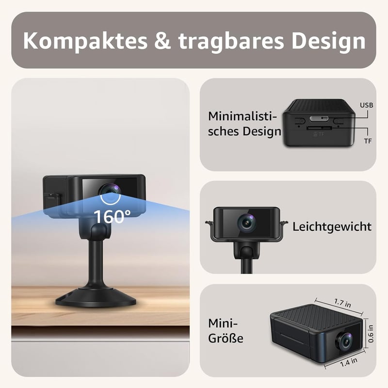 4K HD WLAN Überwachungskamera für innen mit Nachtsicht und APP-Steuerung