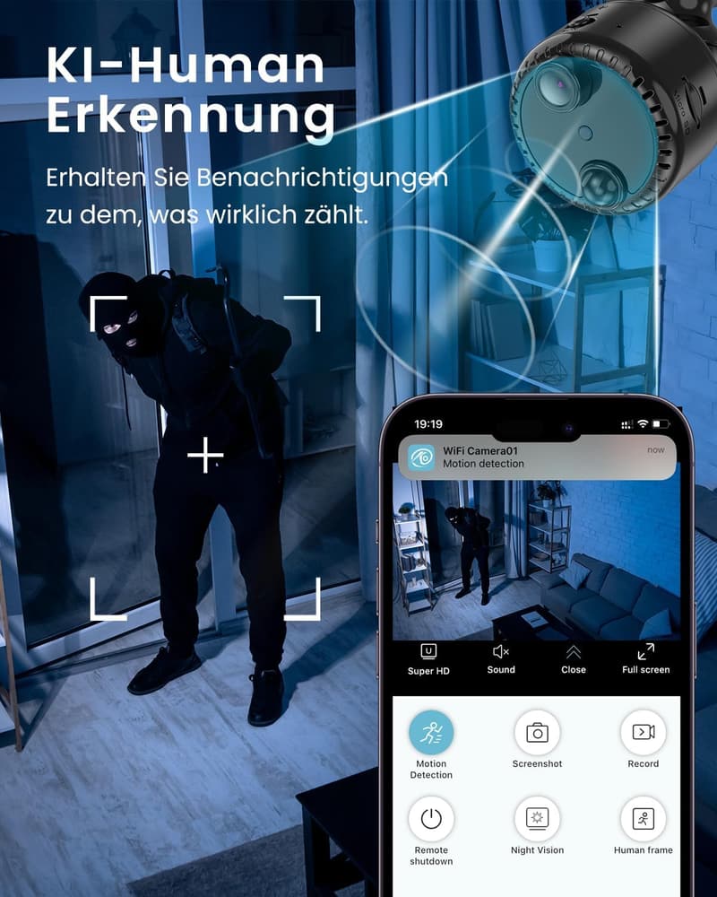 HYCENCY 4K WLAN Überwachungskamera für Innen mit Bewegungsmelder