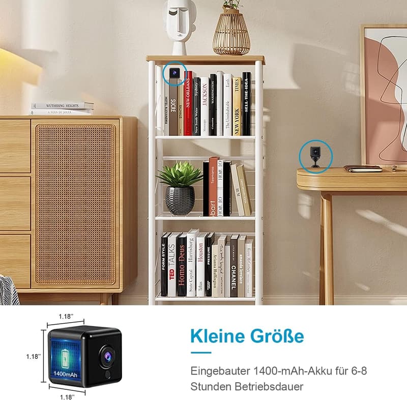 Kompakte WLAN Mini Überwachungskamera mit Nachtsicht und App-Steuerung