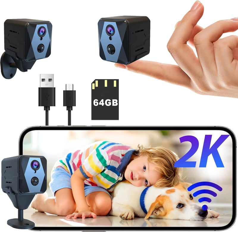 Mini-Überwachungskamera 2K mit WLAN und 64 GB SD-Karte