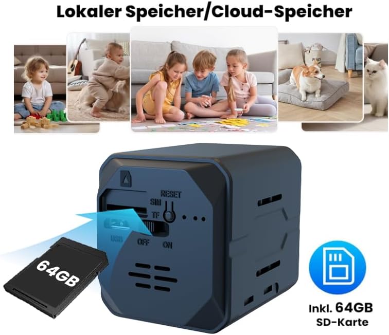 Mini-Überwachungskamera 2K mit WLAN und 64 GB SD-Karte
