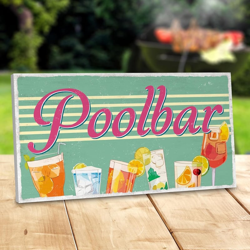 Poolbar Gartenschild im Shabby Chic - Vintage Gartendeko, 30 x 15 cm