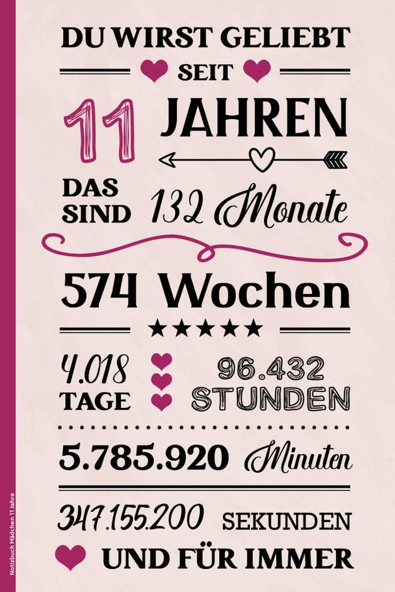 Geburtstagsgeschenk: Liniertes A5-Notizbuch für 11-jährige Mädchen