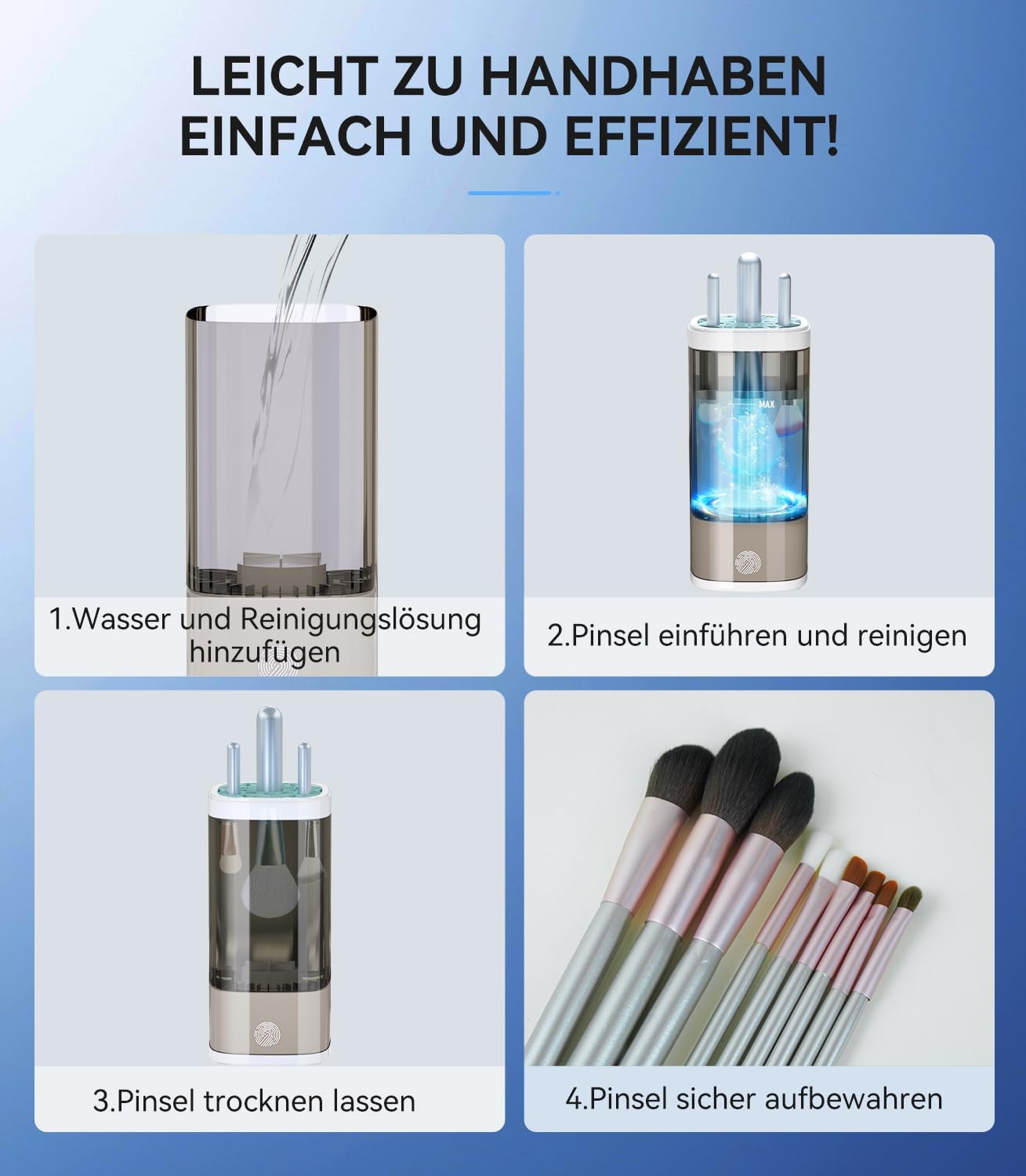 Elektrischer Pinselreiniger für Make-up, motorisiert, grau