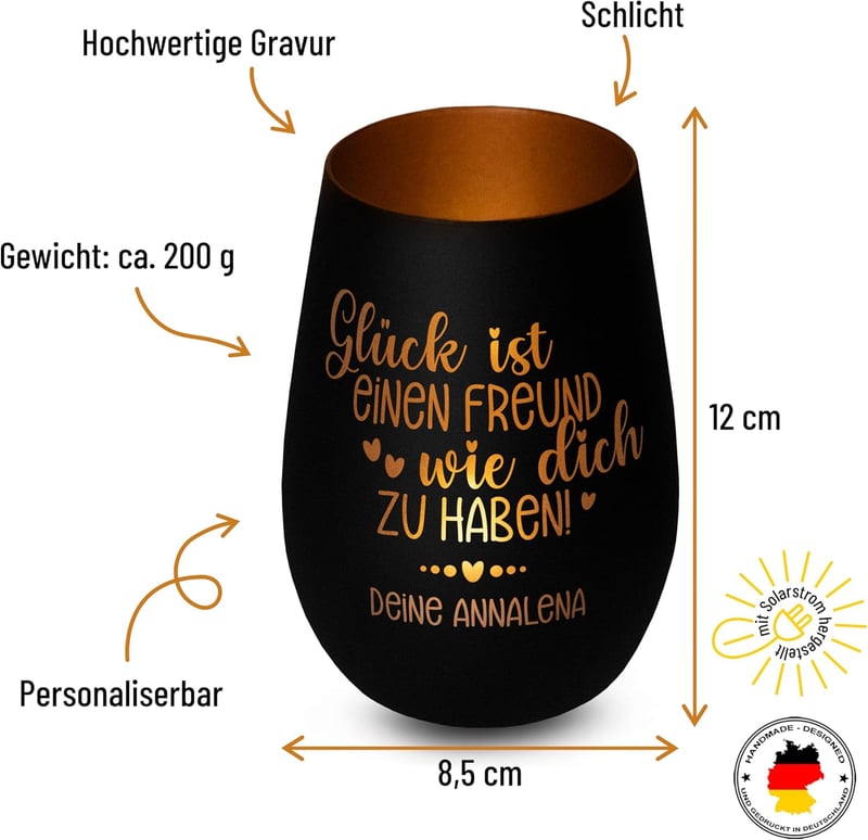 Personalisiertes Windlicht mit Gravur „Glück ist, einen Freund wie Dich zu haben“ – Freundschaftsgeschenk für beste Freunde