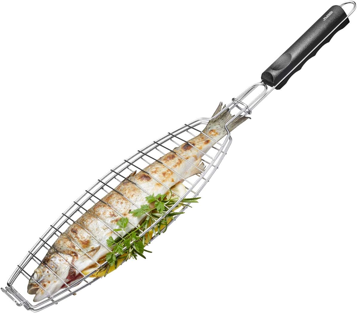 GEFU Fischbräter aus Edelstahl – Klappbar und ergonomisch für ganze Fische bis 26,5 cm