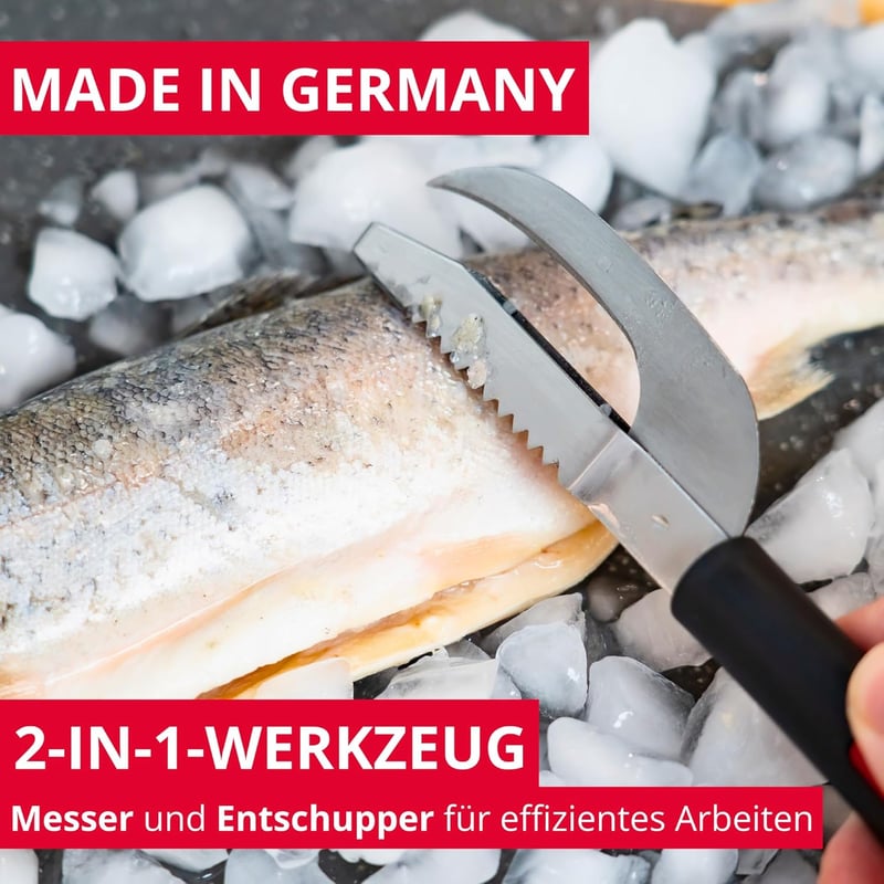 Westmark 2-in-1 Fischwerkzeug: Messer und Entschupper, Schwarz/Rot/Silber