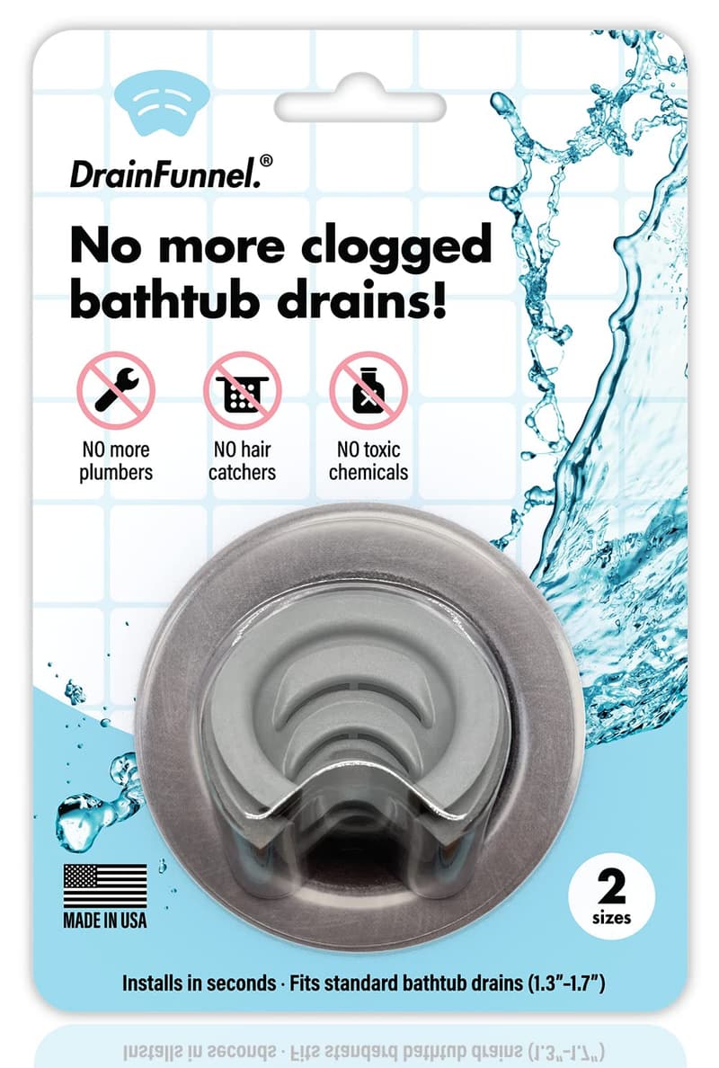 DrainFunnel Badewannen-Ablauftrichter gegen Haarverstopfungen, grau