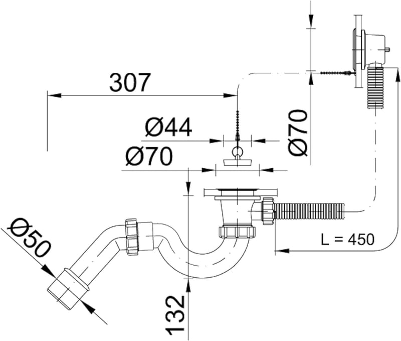 Badewannen Ablaufgarnitur mit Siphon Ø50 mm