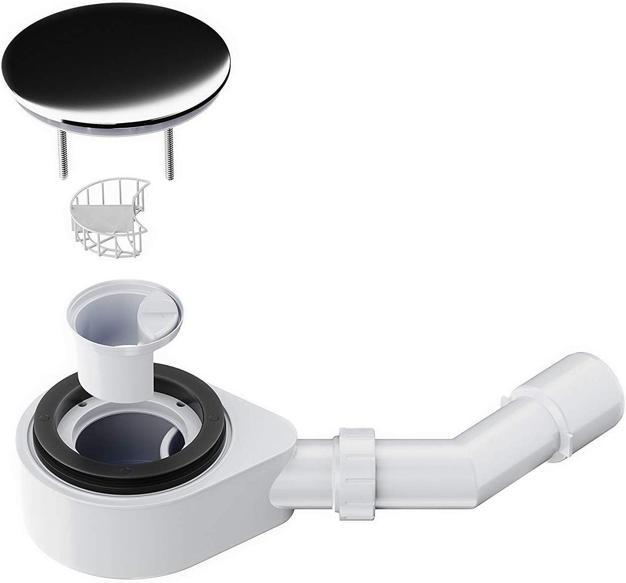 Nordona® VersoFlat Siphon mit Haarsieb und Chromabdeckung für Duschwanne Ø 90mm