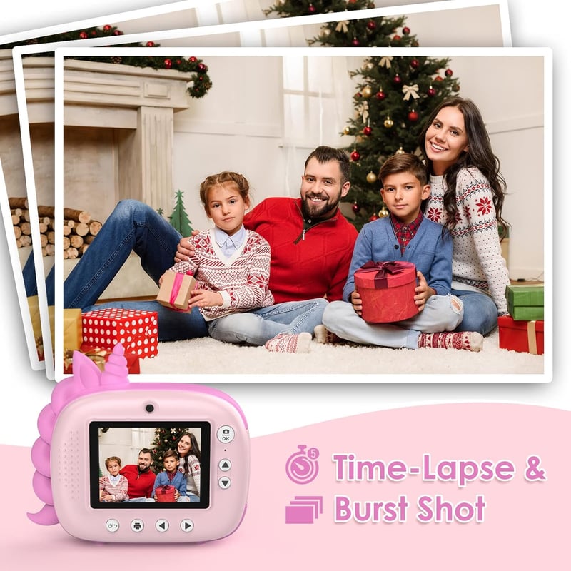 Kinder Sofortbildkamera mit Druckpapier und 32GB Karte – Geschenk für 3-14-Jährige (Rosa)