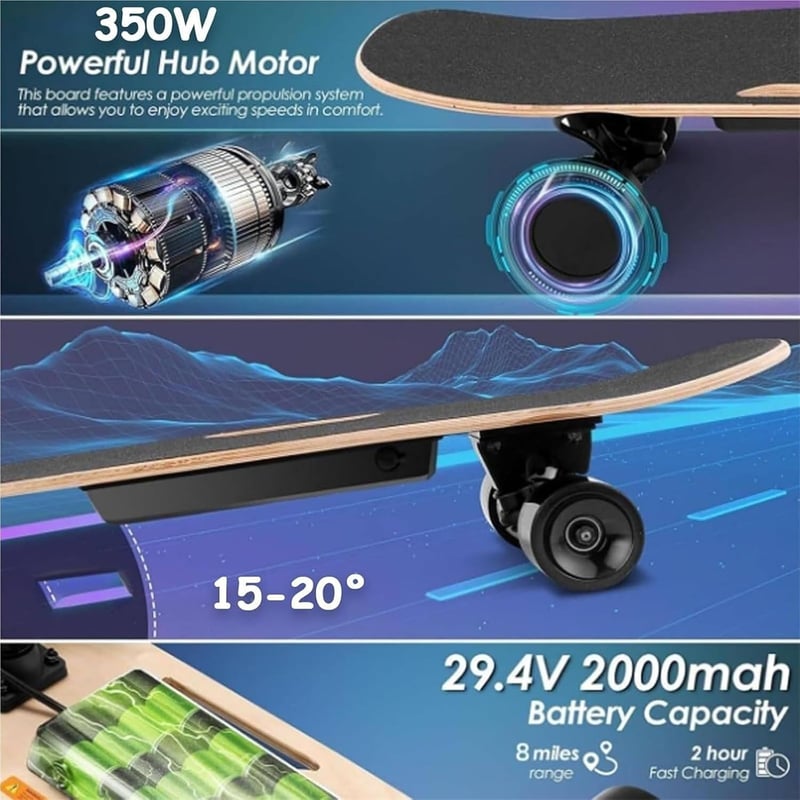 Offroad Elektrisches Skateboard mit 350 W Motor, 22 km/h, 3-Gang-Getriebe