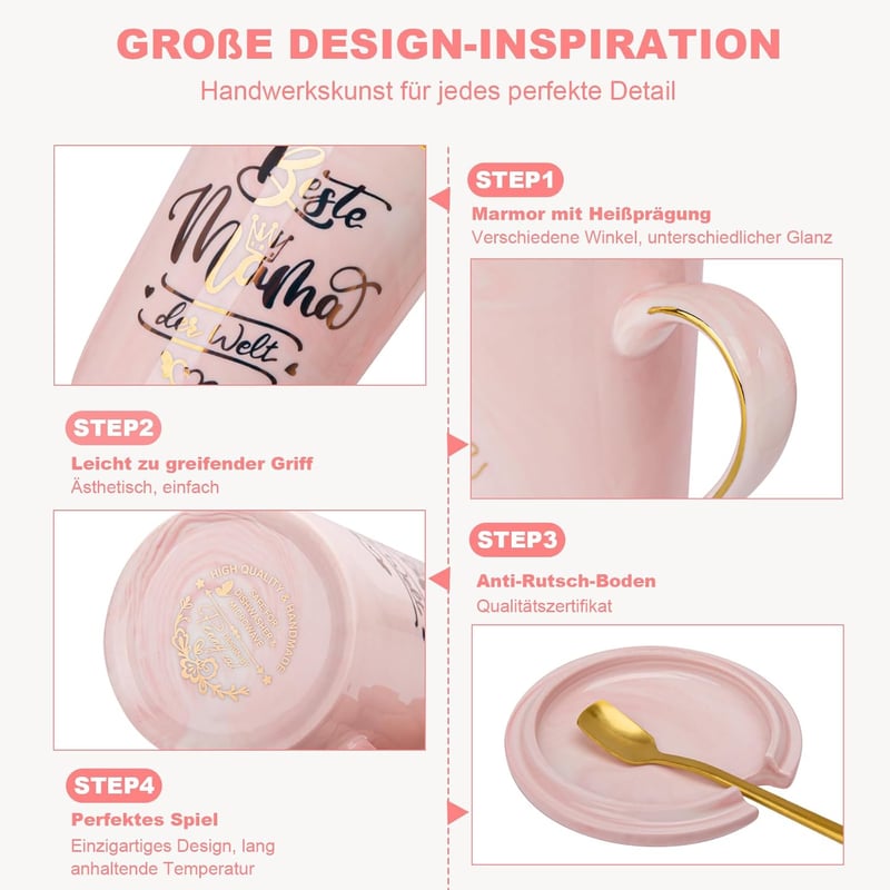 Beste Mama der Welt - 14oz Keramiktasse mit Deckel und Löffel