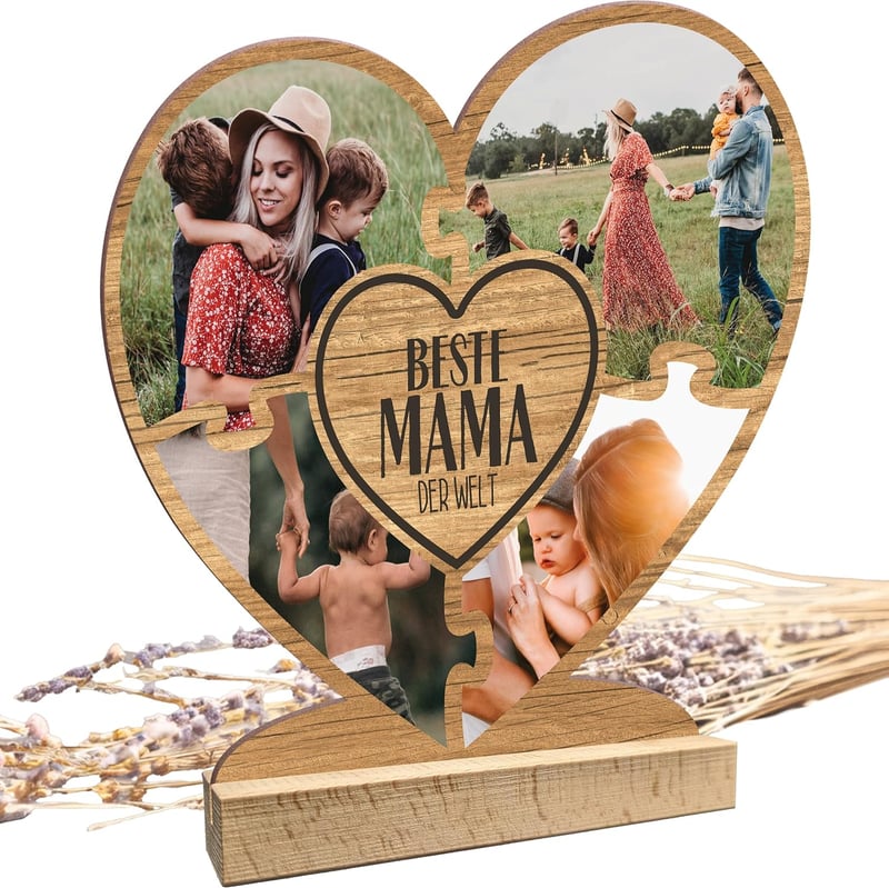 Personalisiertes Holz Foto Herz als Muttertagsgeschenk für Mama