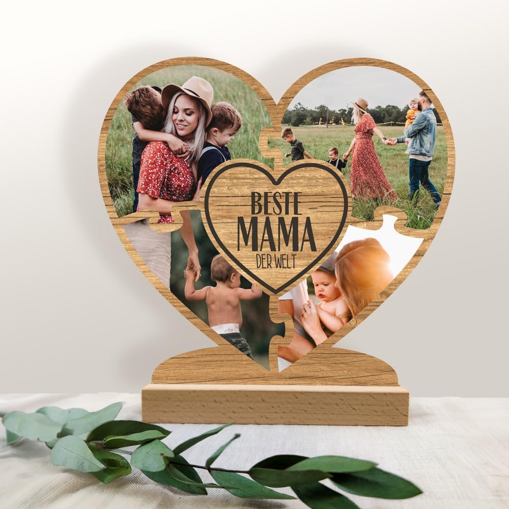 Personalisiertes Holz Foto Herz als Muttertagsgeschenk für Mama
