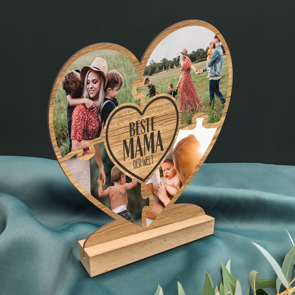 Personalisiertes Holz Foto Herz als Muttertagsgeschenk für Mama