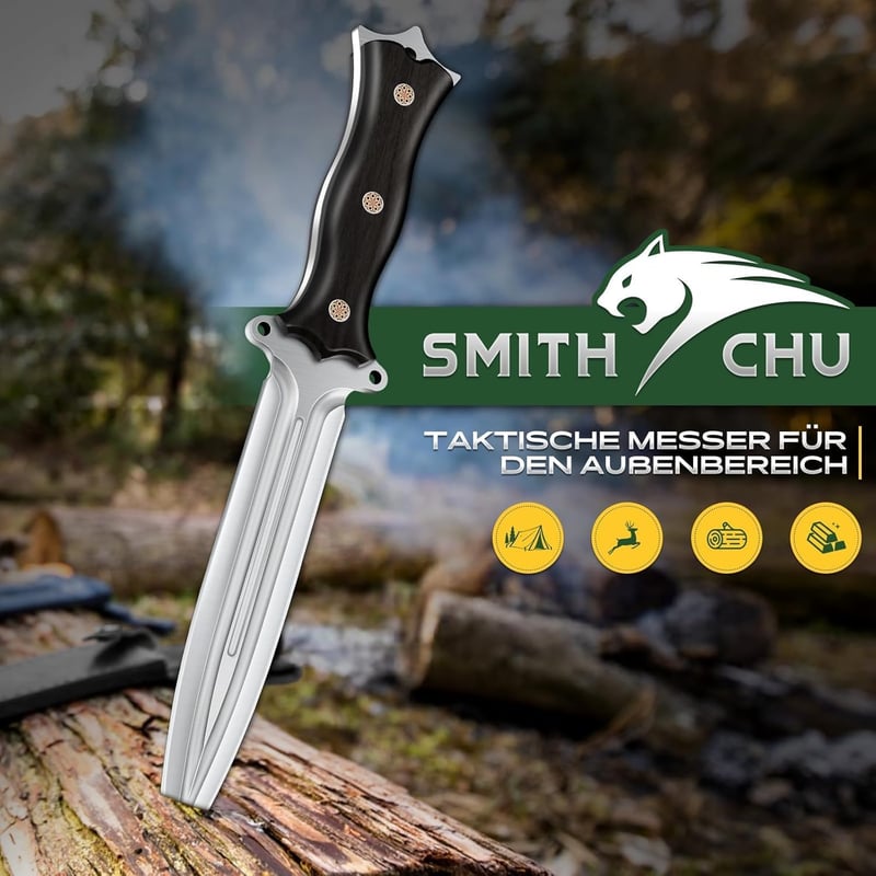 Outdoor Survival-Messer mit Full-Tang Konstruktion und Holzgriff
