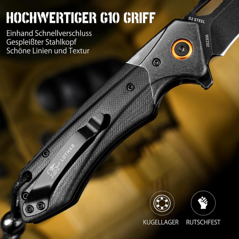 LOTHAR LICH KING Klappmesser aus D2 Stahl mit G10 Griff für Männer