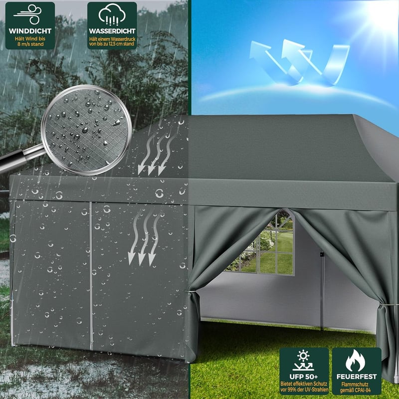Wasserdichter Pop-Up Faltpavillon 3x6m mit UV Schutz 50+, höhenverstellbar