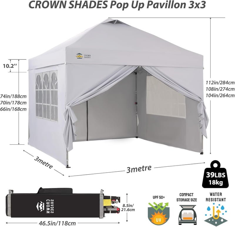 Wasserdichter Gartenpavillon 3x3m mit Seitenteilen und UV-Schutz